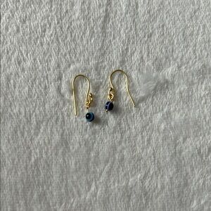 Dainty Gold and Blue Evil Eye Earrings